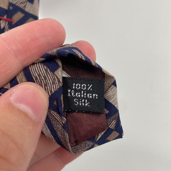 Vintage 90s Zyloe George machado geometric 100% Italian Silk tie - Picture 4 of 5